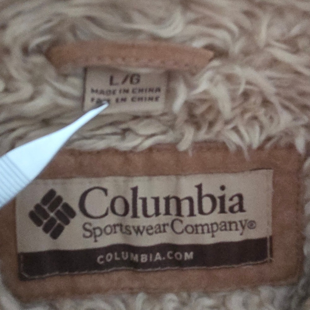 Columbia Sportswear‎ Company Brown Suede Sherpa Lined Trucker Jacket womens sz L - Picture 6 of 8